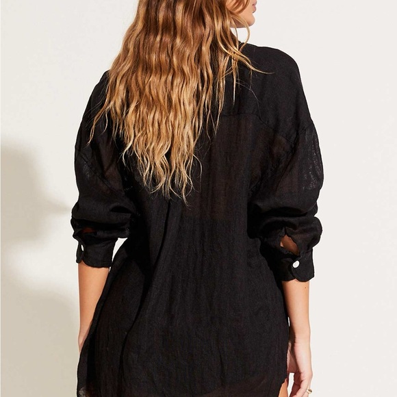 Vitamin A Playa Oversized Black Linen Women Swim Coverup/Top Size Small $175.00 - Picture 2 of 8